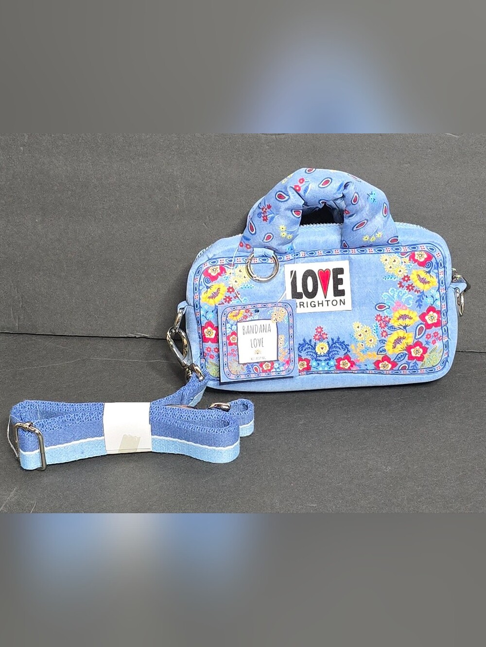 Brighton Bandana Love Crossbody Bag Blue Floral Multi NEW IN BAG W/TAGS - Picture 2 of 7